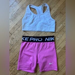 Nike Pro Dri-FIT Pink Activewear with Matching DSG white Sports Bra- Girls M